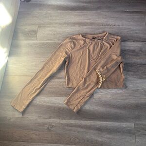 Tan Long Sleeve Crop Top